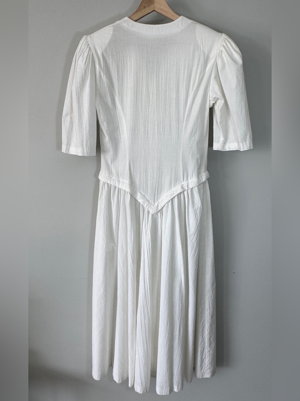 VTG 80s White Cotton lace detail heart button Dress Embroidered romantic boho 8 - Picture 5 of 11